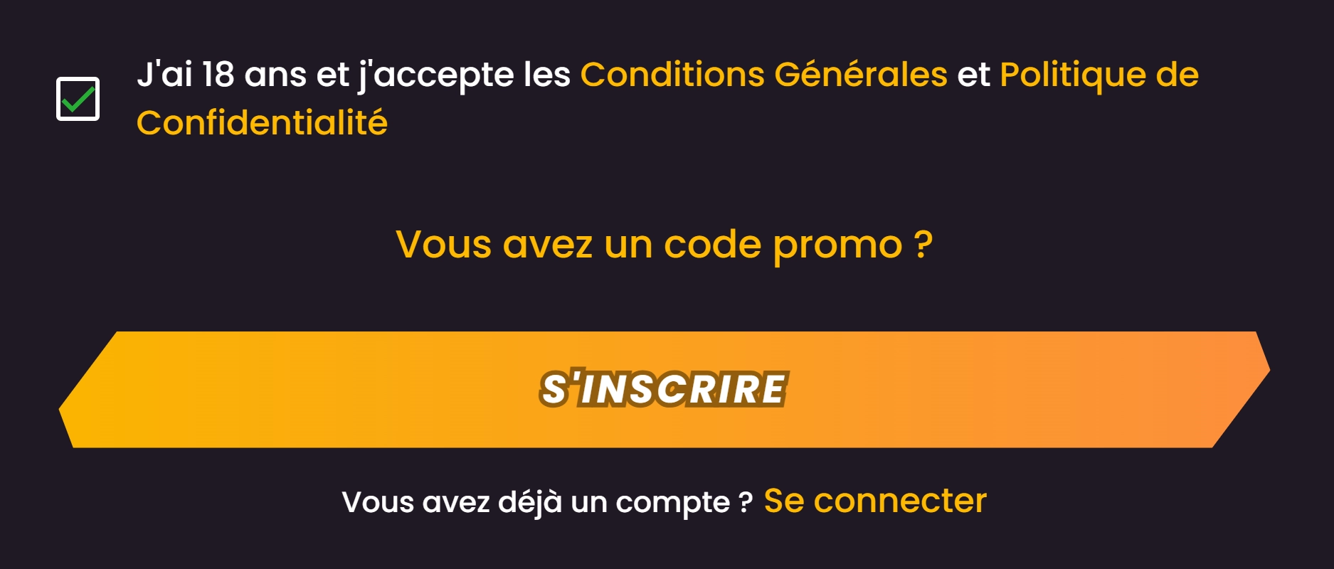 Accepter les conditions générales de casino